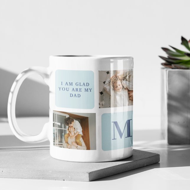 Modern Collage Photos Blue Best Fathers Gift Coffee Mug (Creator Uploaded)