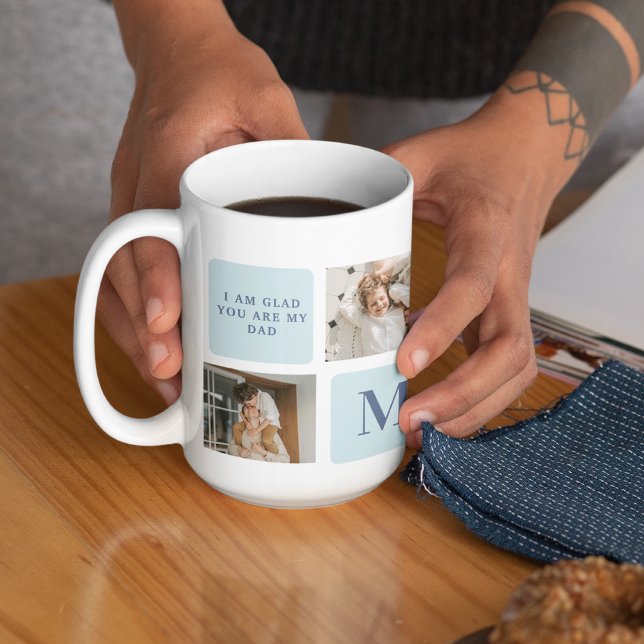 Modern Collage Photos Blue Best Fathers Gift Coffee Mug (Creator Uploaded)