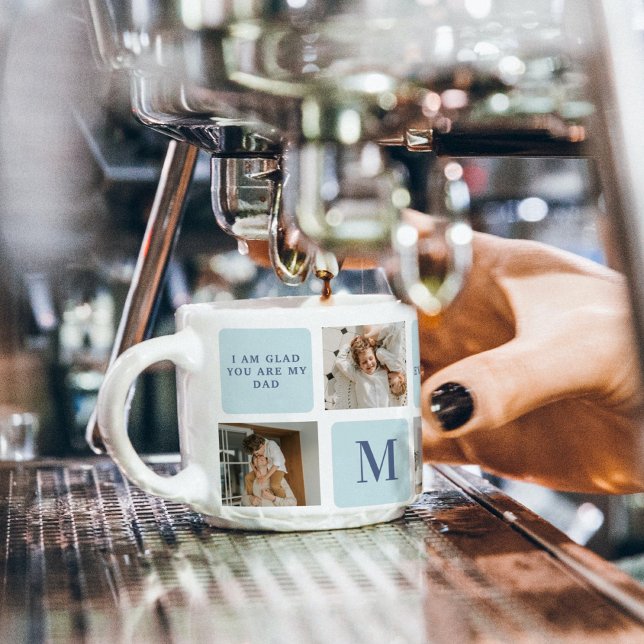 Modern Collage Photos Blue Best Fathers Gift Espresso Cup (Creator Uploaded)