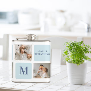 Modern Collage Photos Blue Best Fathers Gift Hip Flask