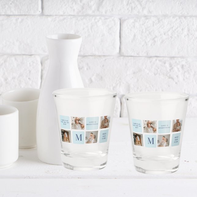 Modern Collage Photos Blue Best Fathers Gift Shot Glass (Creator Uploaded)