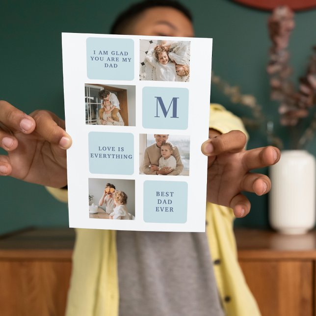 Modern Collage Photos Blue Best Fathers Gift Thank You Card (Creator Uploaded)