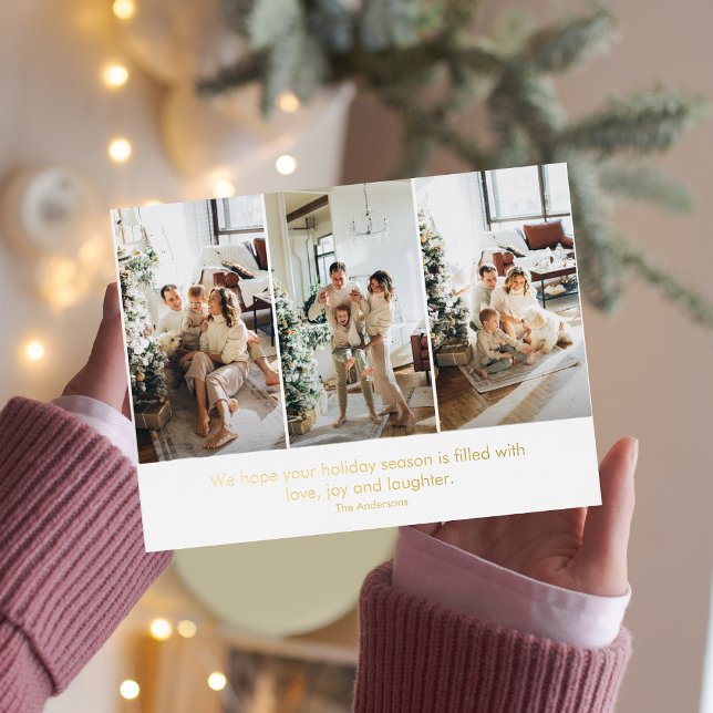 Modern Collage Three Photo Christmas  Foil Holiday Postcard (Creator Uploaded)
