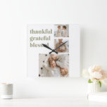 Modern Collage Three Photo | Happy Thanksgiving Sq Square Wall Clock<br><div class="desc">Modern Collage Three Photo | Happy Thanksgiving</div>