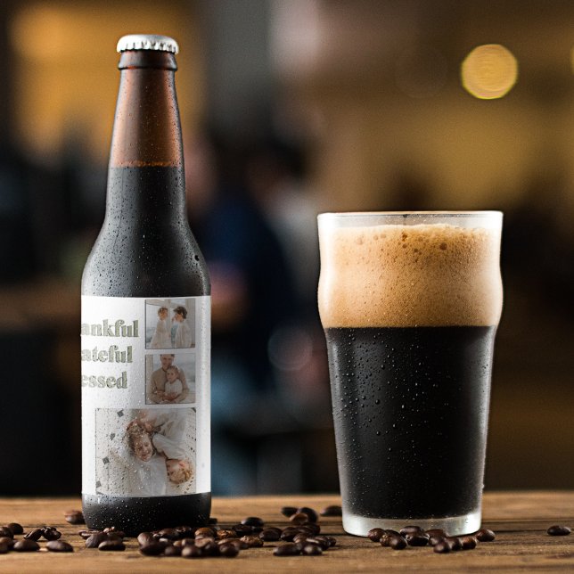 Modern Collage Three Photo | Thanksgiving  Beer Bottle Label (Creator Uploaded)