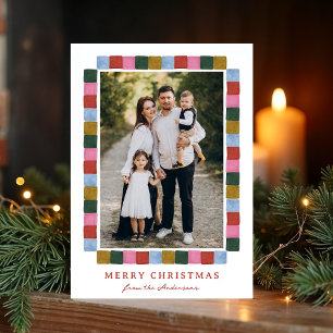 Modern Color Block Border Merry Christmas Photo Holiday Card