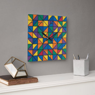 Modern color block geometric pattern design 60 square wall clock