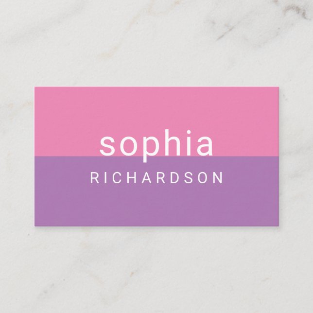 Modern Color Block | Pink and Lavender Purple Business Card (Front)