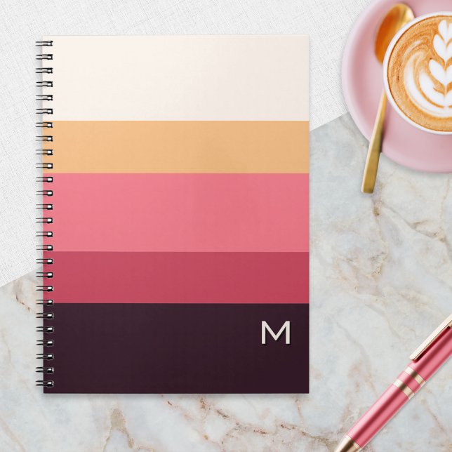 Modern Color Block Pink Cream Monogram Notebook (A spiral-bound, monogrammed notebook with color block stripes in elegant pink, burgundy and cream)