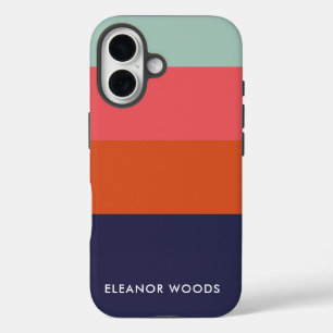 Modern Color Block Wide Stripes Personalized iPhone 16 Case