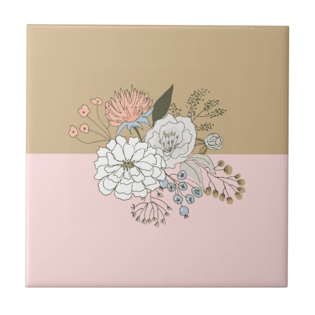 Modern Colorblock Bouquet Ceramic Tile (Front)