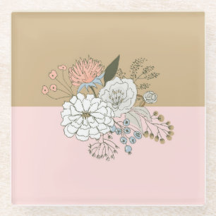 Modern Colorblock Bouquet Glass Coaster