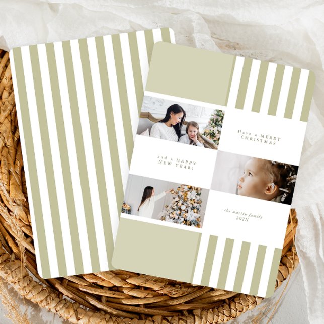 Modern Colorblock Green Stripe Christmas Photo Holiday Card (Creator Uploaded)