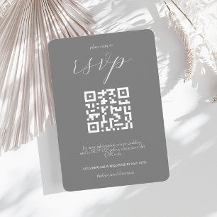 Modern Colorblock Wedding QR code Dark Silver RSVP Card