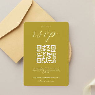 Modern Colorblock Wedding QR code Dark Yellow RSVP Card
