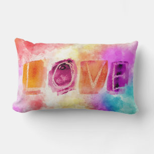 Modern Colorful Abstract Love in Watercolor Lumbar Cushion
