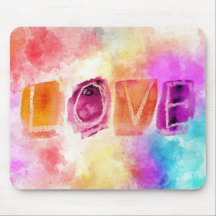 Modern Colorful Abstract Love in Watercolor Mouse Pad