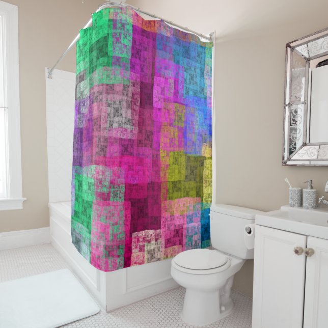 Modern colorful abstract  shower curtain (In Situ)