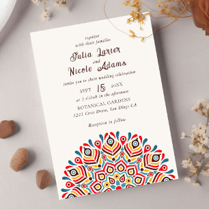 Modern Colorful Boho Ethnic Floral Mandala Wedding Invitation