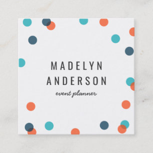 Modern Colorful Dark Blue Orange Confetti Square Business Card