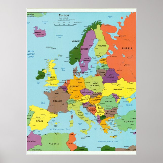 Modern Colorful Europe Map Poster (Front)