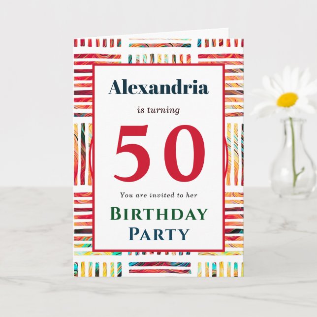 Modern Colorful Fabulous 50th Birthday Invitation (Small Plant)