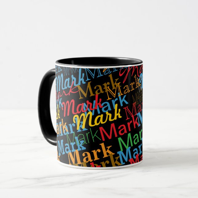 Modern Colorful First Name Typography Black Mug (Front Left)