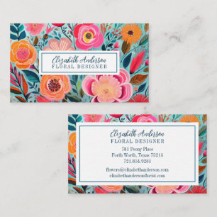 Modern Colorful Flowers Pink Teal Business Card