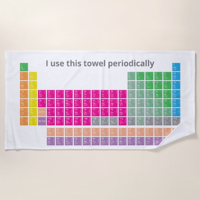 Modern Colorful Full Periodic Table Beach Towel (Front)