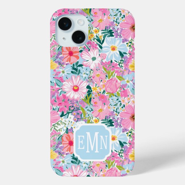 Modern Colorful Garden Monogrammed Case-Mate iPhone Case (Back)