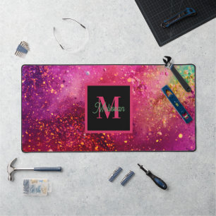 Modern Colorful Glitter Monogram Name  Desk Mat