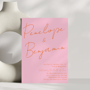 Modern Colorful Handwriting Pink Orange Wedding  Invitation