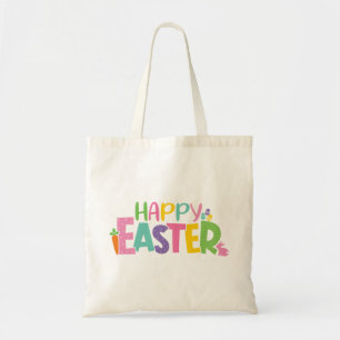Modern Colorful Happy Easter Typography Tote Bag