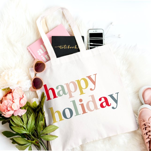 Modern Colorful Happy Holiday Tote Bag (Creator Uploaded)