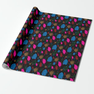 Modern Colorful Leaf Abstract Pattern Black Wrapping Paper