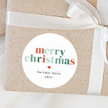 Modern Colorful Merry Christmas Classic Round Sticker<br><div class="desc">Modern Colorful Merry Christmas Stickers Gift Tags. Click the edit/personalize button to customize this design with your text.</div>