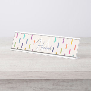 Modern Colorful Neon Glitch Brushstrokes Desk Name Plate