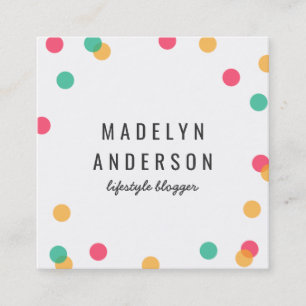 Modern Colorful Orange Pink Teal Confetti Square Business Card