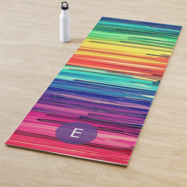 Modern Colorful Rainbow Monogram Yoga Mat (In Situ)
