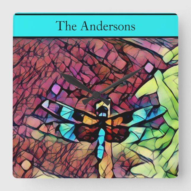 Modern Colorful Rainbow Stripes Pattern Square Wall Clock (Front)