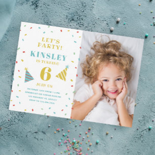 Modern Colorful Sprinkles Kids Photo Birthday Invitation