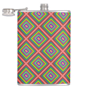 Modern colorful square geometric pattern graphic hip flask
