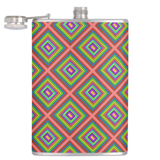 Modern colorful square geometric pattern graphic  hip flask (Opened)
