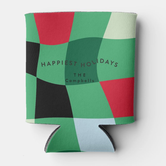 Modern Colorful Tartan Plaid Christmas Can Cooler (Front)