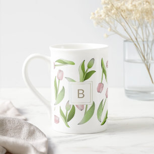 Modern Colorful Tulip Flower Monogram  Bone China Mug