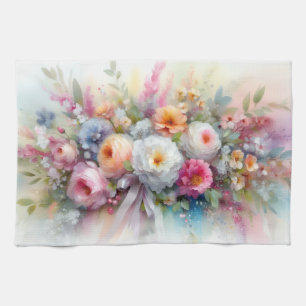 Modern Colorful Watercolor Flowers Trendy Stylish Tea Towel