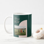 Modern Colour Block Christmas Holiday Photo Coffee Mug<br><div class="desc">Celebrate the season with this stylish holiday photo mug. This design features stylish gold lettering " Merry and Bright" with rose gold & green geometric colour blocks. You can personalise the text and insert your photo. More Christmas designs are available at my shop BaraBomDesign.</div>