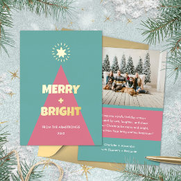 Modern Colour Block Christmas Tree Teal Coral Foil Holiday Card