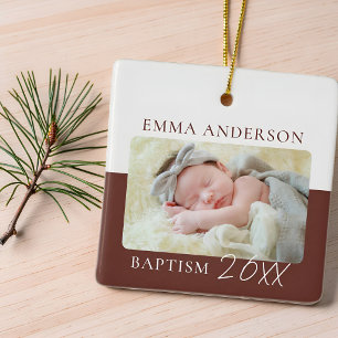 Modern Colour Block Custom Baby Baptism Photo Ceramic Ornament