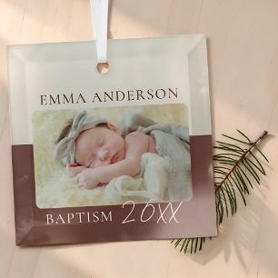 Modern Colour Block Custom Baby Baptism Photo Glass Tree Decoration